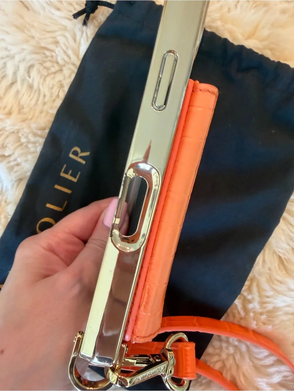 Bandolier Remi Magnet Orange Croc-Embossed Phone Crossbody with Card Pocket
